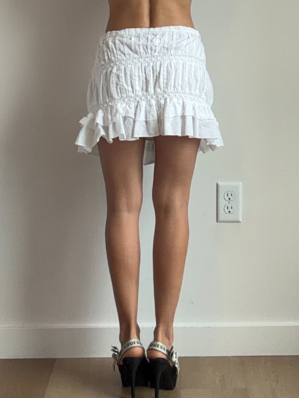 Y2K Cotton Mini Skirt (L) large white vintage ruffle beach cute casual coquette - Picture 5 of 6